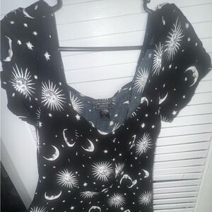 Midnight Hour Black Dress with Celestial Print
